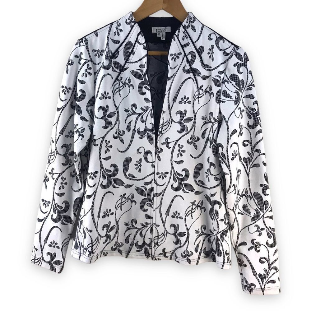 Ravel Women's M Full Zip Casual Jacket‎ Black And White Paisley Fleure De Lis